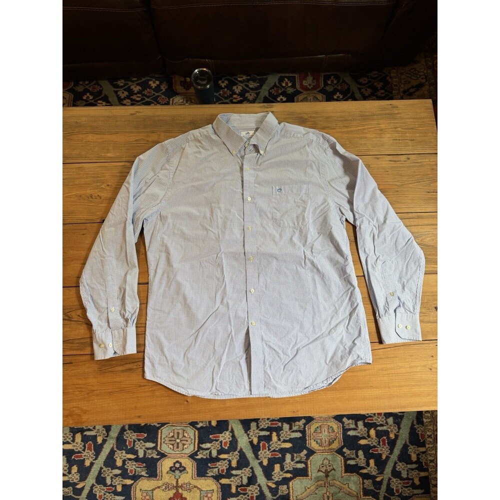 Southern Tide Button Down Blue and White Long Sleeve Gingham XL